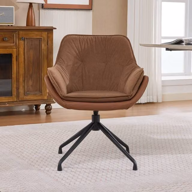 Matteo Brown Faux Leather Ergonomic Swivel Office Armchair with Auto-Return