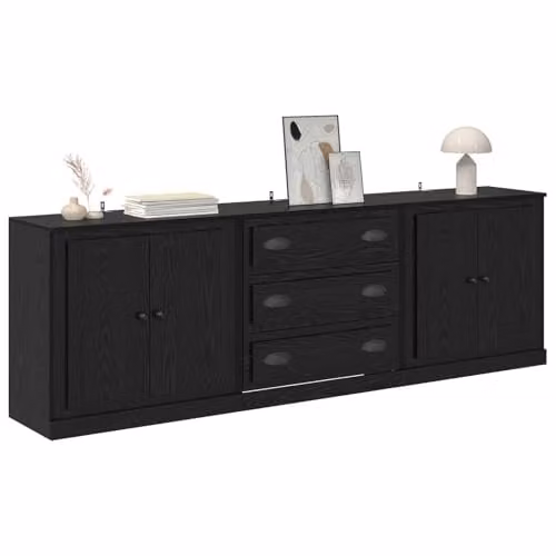 vidaXL Set of 3 Modern Sideboards in Black, W/D/H: 210 x 43.22 x 67.5 cm – 1