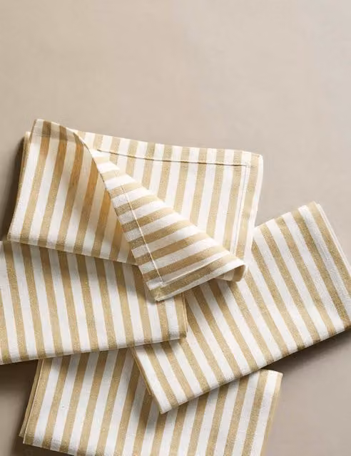 M&S Set of 4 Yellow Striped Cotton and Linen Napkins