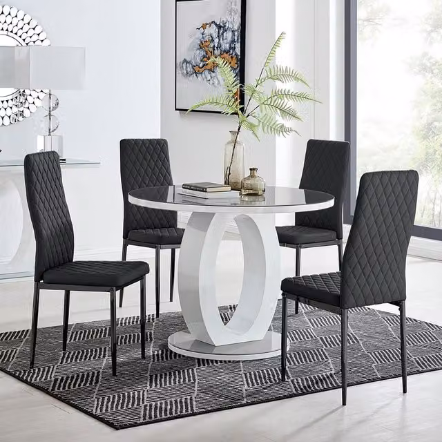 FurnitureboxUK Giovani Round Grey Glass Dining Table 100cm and 4 Milan Black Leg Chairs
