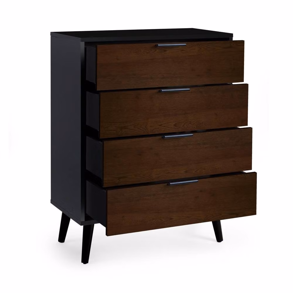 Cheshire Premium Arden 4 Drawer Wide Chest in Walnut and Black – 2