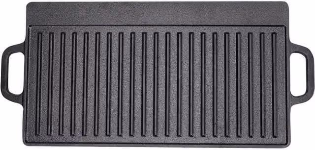 PAWNORA Non-Stick Cast Iron Griddle, Black, W: 45 cm, D: 22 cm