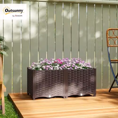 Outsunny Brown Plastic Raised Garden Bed with Legs and Drainage Holes W/D/H: 80 x 40 x 37 cm – 2