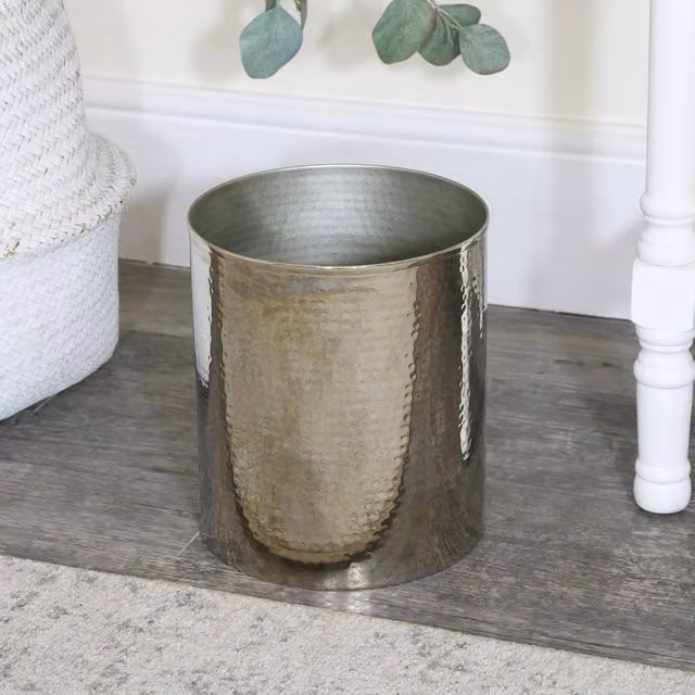 Melody Maison Silver Metal Hammered Freestanding Waste Bin – 1