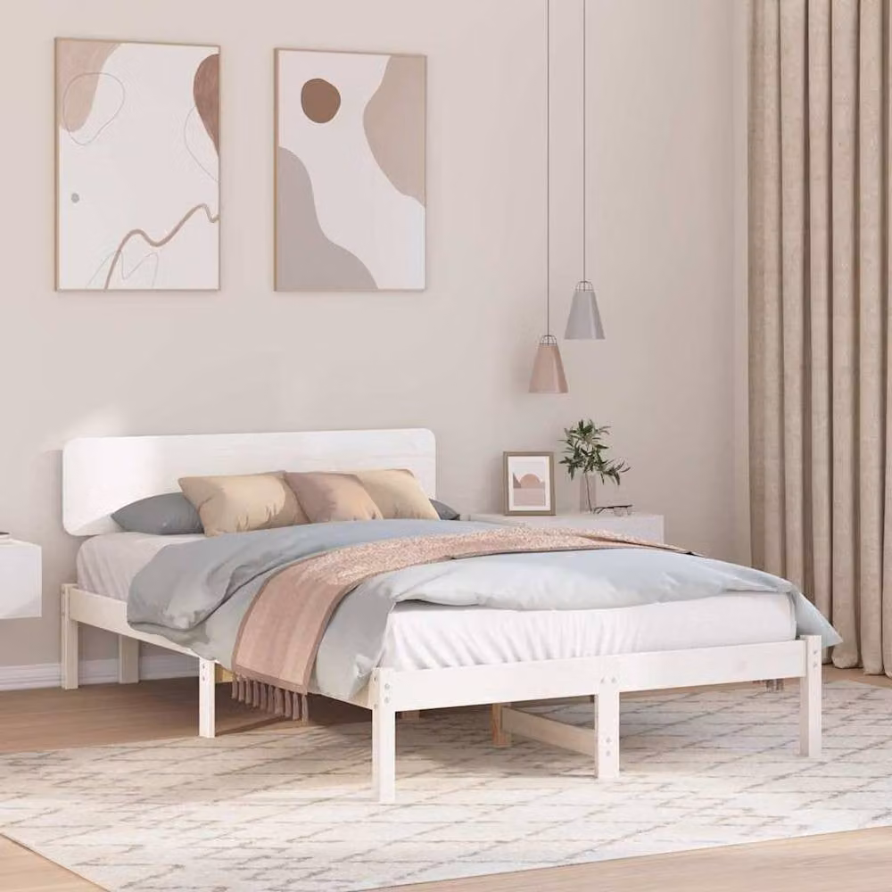 Berkfield Home White Lacquered Solid Pine Wood Bed Frame with Headboard W/D/H: 120 x 190 x 74 cm – 2