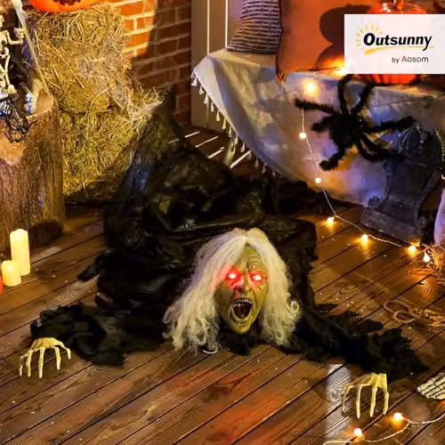 Outsunny Life Size Animated Crawling Zombie Halloween Decoration, Black, Height: 183 cm – 2