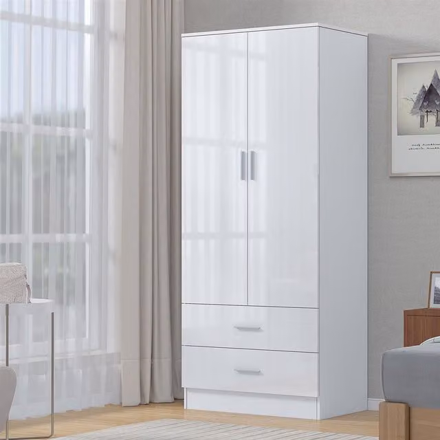 Reflect 2 Door 2 Drawer Combi Wardrobe in White Gloss and Matt Finish, H 180 x W 76 x D 47 cm – 1