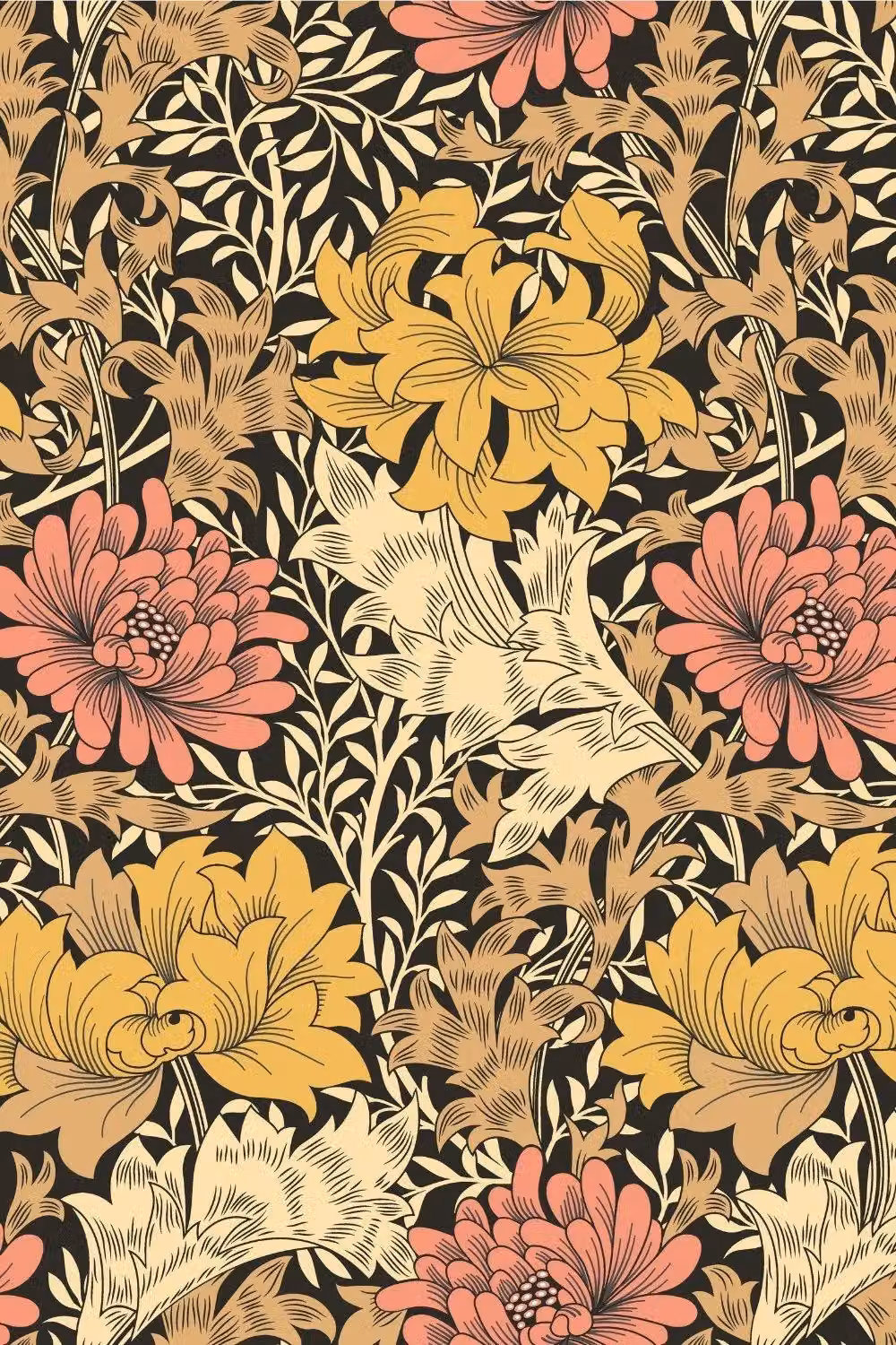 Hoopla Walls Chrysanthemum Matt Floral Wallpaper in Orange and Multicolour – 2