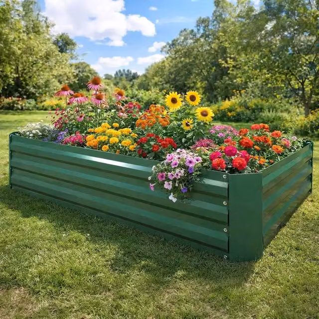 EONLION Metal Raised Garden Bed Planter, Green, W/D/H: 90 x 30 x 90 cm – 1