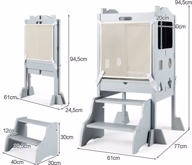 COSTWAY Foldable Toddler Step Stool in Grey