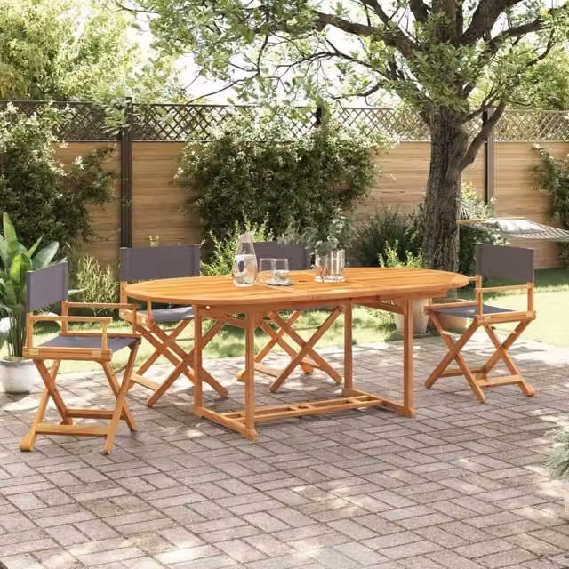 Berkfield Home 4 Piece Folding Garden Chairs in Dark Grey Fabric and Oiled Acacia Wood – 1