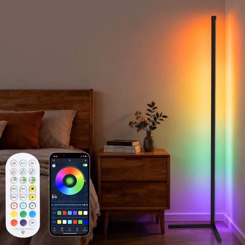 PAWNORA 65 RGB LED Corner Floor Lamp with Remote Control in Black – 2