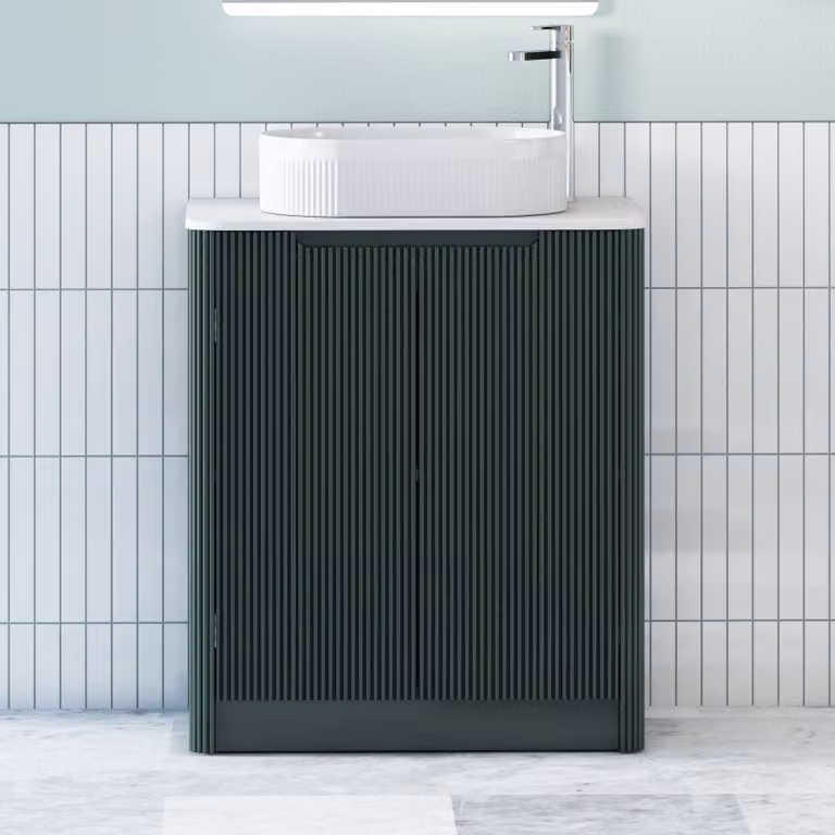 Royal Bathrooms Avenza Floor Standing 2 Door Vanity Unit with Lyon Basin, Moss Green and White, Depth: 60 cm