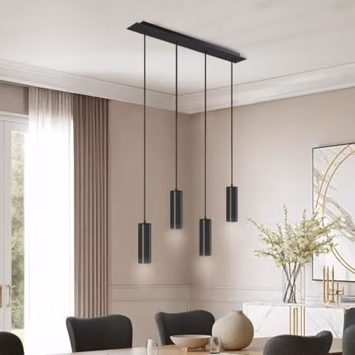 tectake Lumea Industrial Style Black Metal Pendant Light with 4 Adjustable Cylinder Lampshades