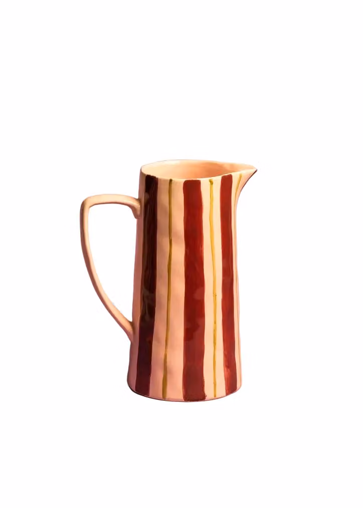 MÆGEN Striped Ceramic Jug in Pink and Red
