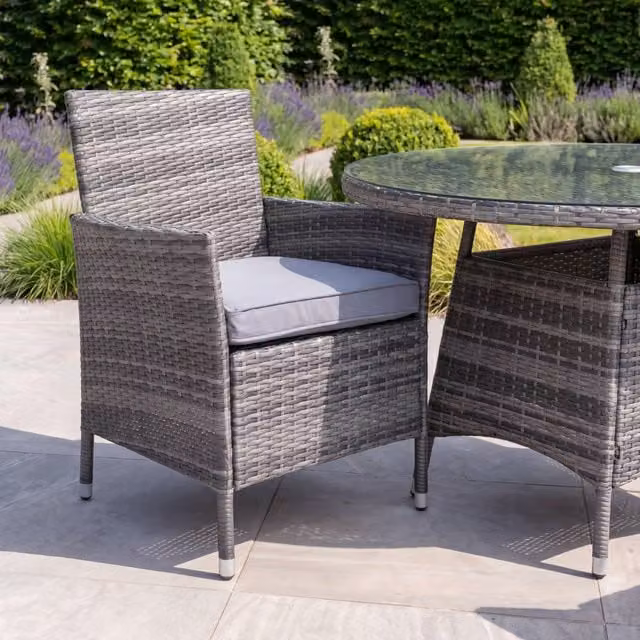 Charles Bentley Pair of Grey Polyrattan Garden Dining Chairs with Armrests and Cushions