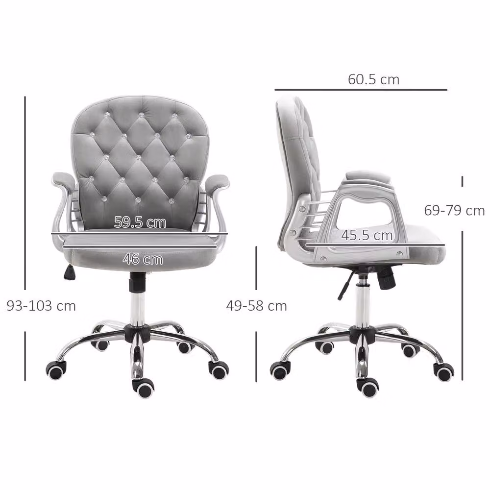 ERGOVEXA Grey Velvet Swivel Task Chair for Home Office and Bedroom, H 103 x W 60.5 x D 59.5 cm – 2