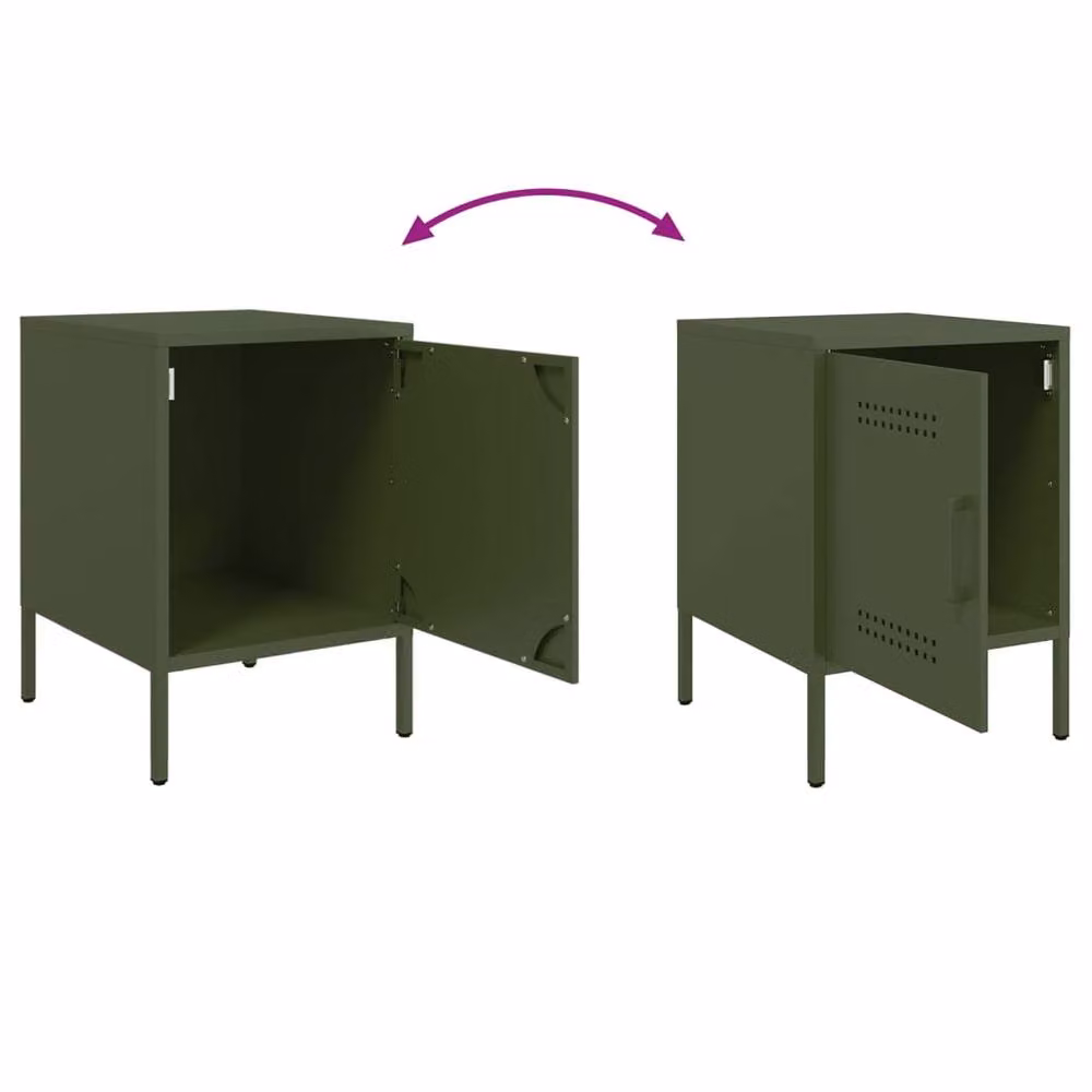 Berkfield Home Set of 2 Industrial Metal Bedside Cabinets in Matt Olive Green, W/D/H: 36 x 39 x 50.5 cm – 3