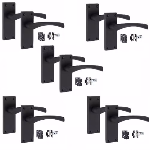 Golden Grace Victorian Scroll Astrid Door Latch Handles, Matt Black, 5 Sets