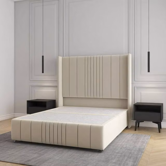 Regional Furnishings Double Upholstered Velvet Divan Bed in Beige, W/D: 140 x 200 cm
