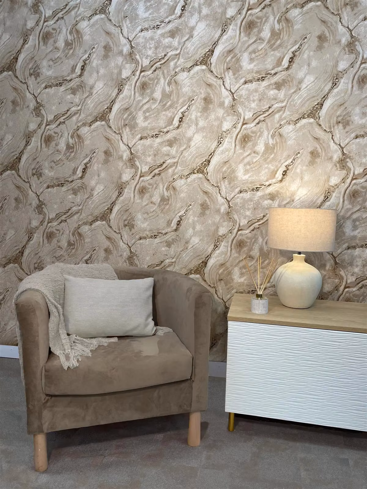 Rasch Palmetto Agate Abstract Wallpaper in Taupe and Beige – 2