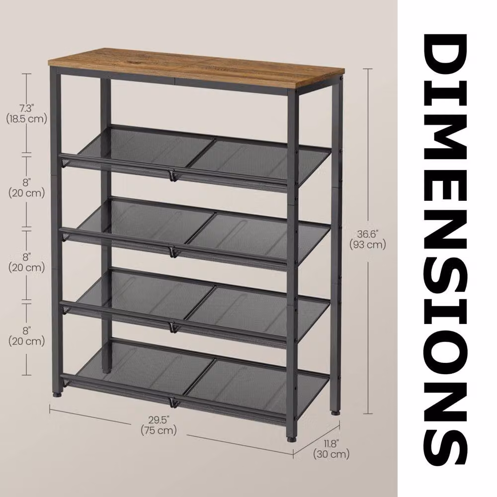 Pirlo Plush 5 Tier Industrial Shoe Rack Hallway Storage Organiser in Brown, H 75 cm x W 75 cm x D 30 cm – 6
