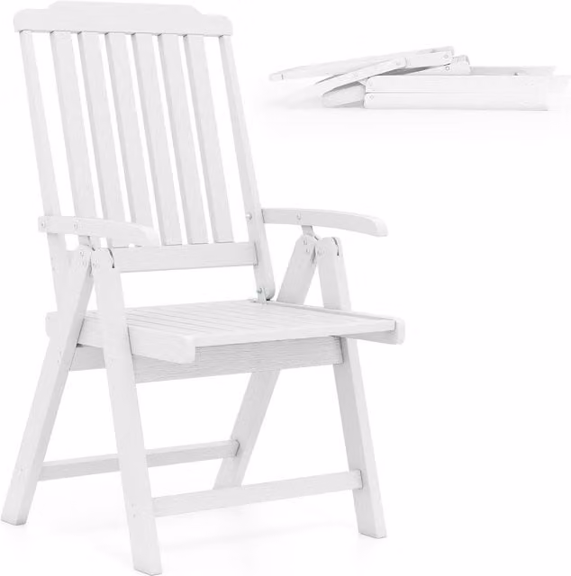 Gymax Foldable All-Weather HDPE Outdoor Dining Chair with Armrests, White