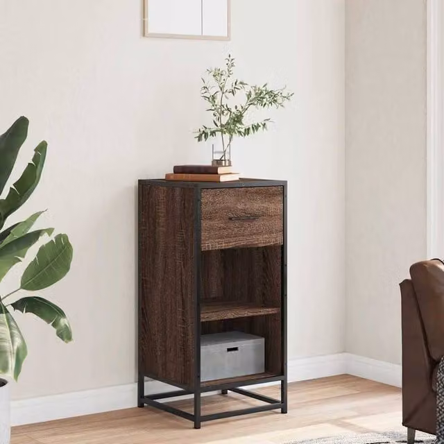 Berkfield Home Brown Oak Industrial Sideboard in Engineered Wood and Metal, W/D/H: 35 x 35 x 76 cm – 1