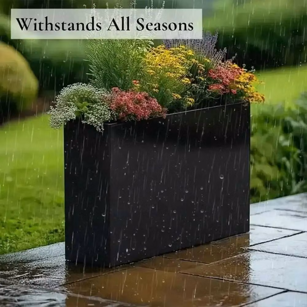 Access Garden Products Galvanised Steel Trough Planter, Black, W: 80 cm, H: 60 cm, D: 25 cm – 8