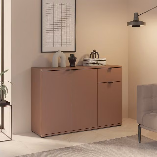 Furniture To Go Ganymede Wide 3 Door Cupboard with Drawer in Orange