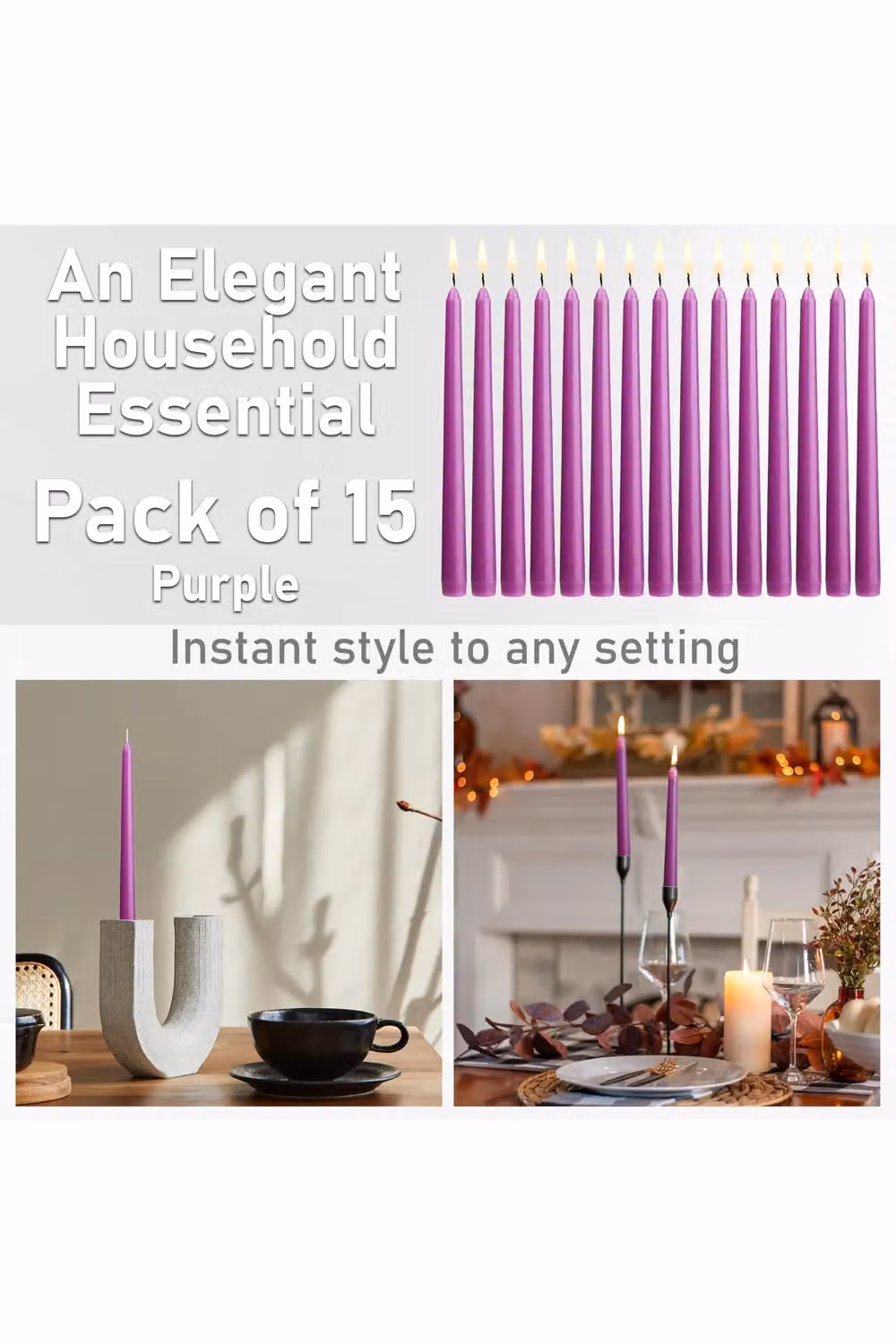 Deco Express Classic Dripless Tapered Unscented Metallic Candles in Purple, 15 Pack – 2