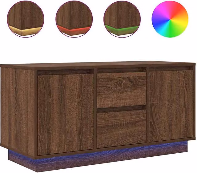 Berkfield Home Modern TV Cabinet with LED Lights in Brown Oak, W/D/H: 100 x 41 x 50 cm – 1