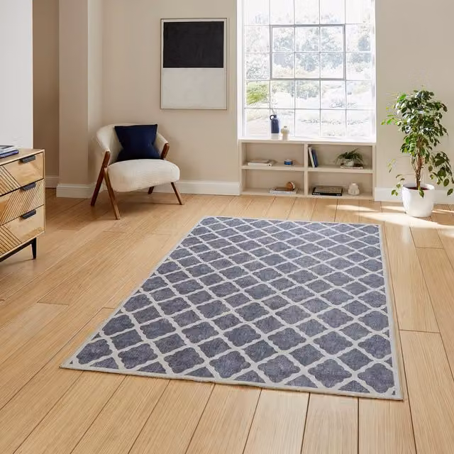 Terrys Blue Geometric Modern Flat Weave Rectangular Polyester Rug
