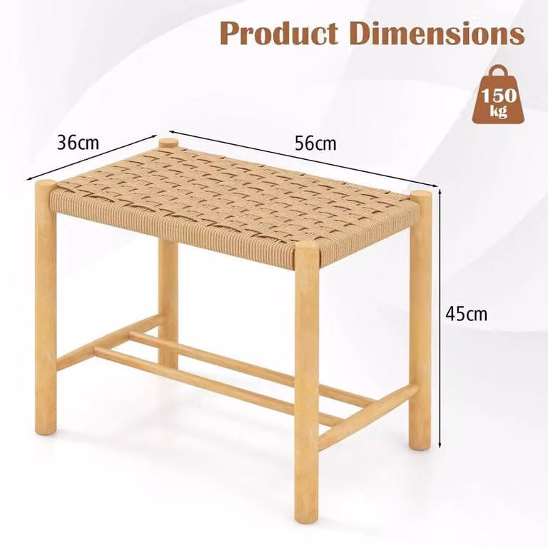 EONLION Set of 2 Rustic Brown Rubberwood Kitchen and Dining Bar Stools, Height: 100 cm