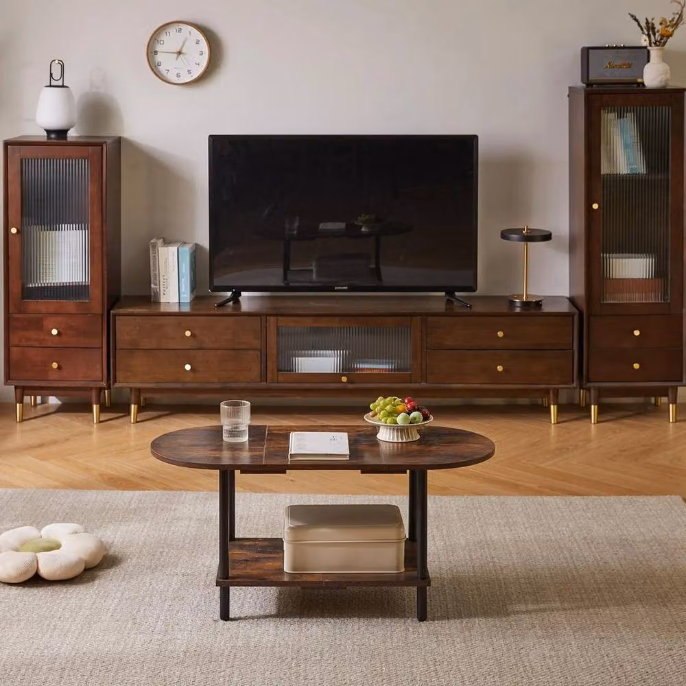 FORGEVIO Oval Small Coffee Table in Brown, W: 88.9 cm, D: 43.18 cm, H: 40.64 cm – 3