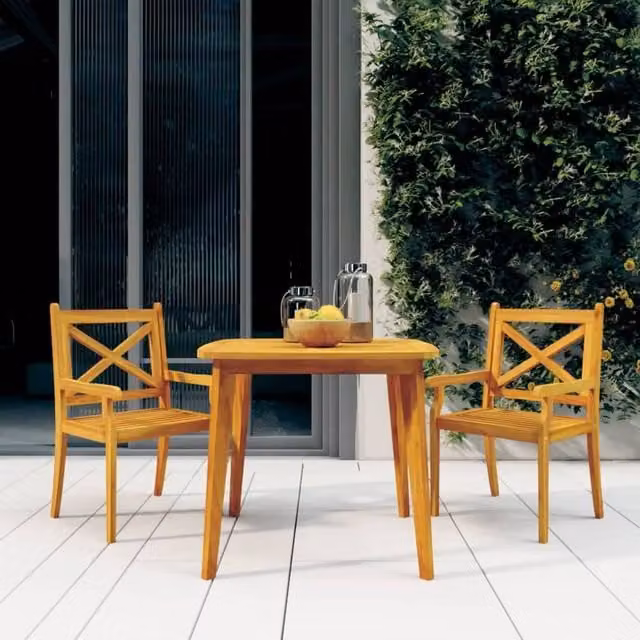 Berkfield Home 3 Piece Rustic Acacia Wood Garden Dining Set in Brown – 1