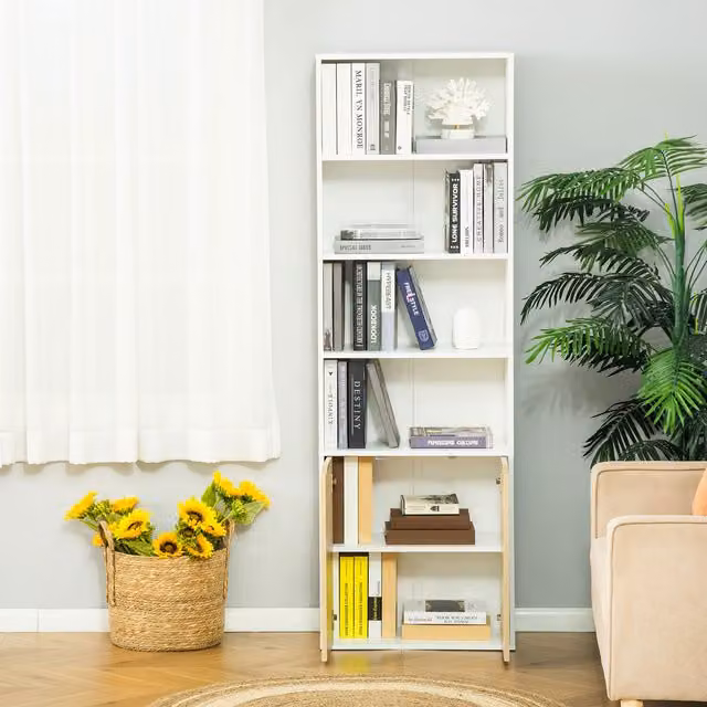 HOMCOM Classic 4-Shelf Tall Bookcase in Brown