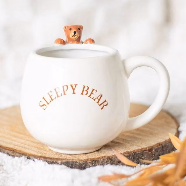 Uniqueful Sleepy Bear Rounded Ceramic Mug in White