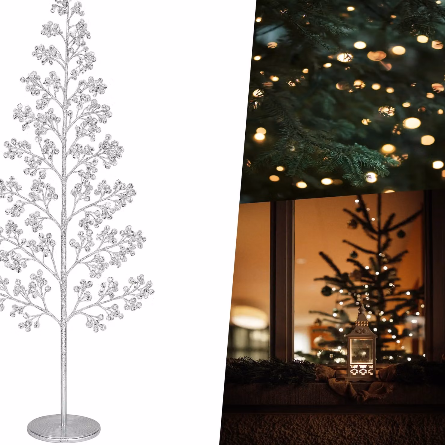 Pegdev Outdoor LED Christmas Tree with 1200 Warm White Lights and Silver Balls, Height: 210 cm – 3