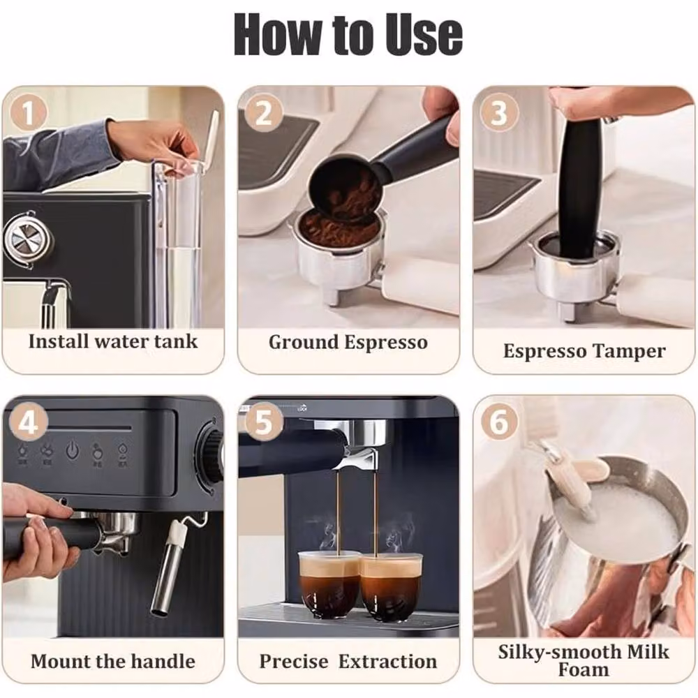 Nordara 20 Bar Espresso Coffee Machine with Milk Frother and 1.8 l Removable Tank, Black – 4