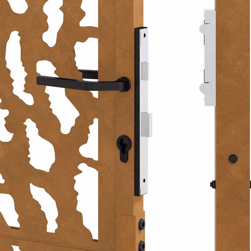 Berkfield Home Garden Gate in Brown Weathering Steel with Trace Design, W: 105 cm, H: 180 cm – 5