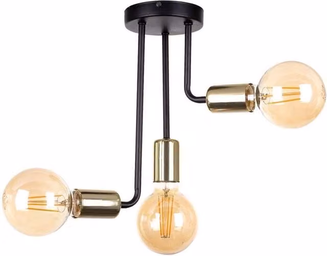 Netlighting Megan Multi Arm Semi Flush Ceiling Light, Black and Gold, Diameter: 25 cm, 3x E27