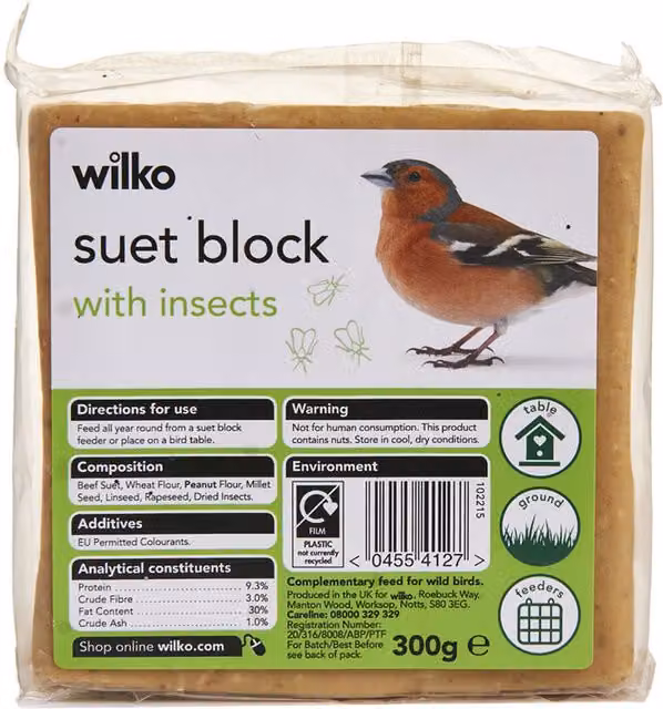wilko Wild Bird Suet Blocks with Insect, Brown