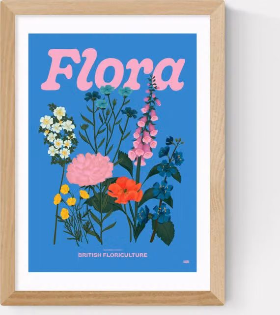 East End Prints Flora Framed Botanical Wall Art in Multicolour and Sand