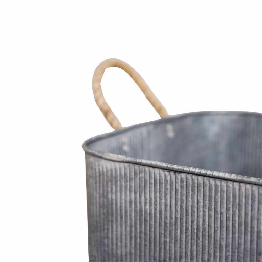 Lemon Pavilion Grey Galvanised Steel Square Rope Handle Outdoor Planter Tub Set of 2 – 2