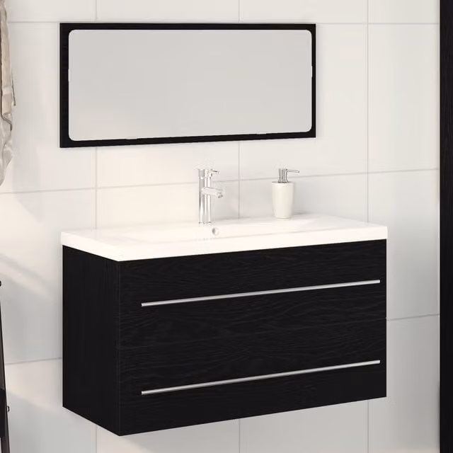 Berkfield Home Bathroom Sink Cabinet with Built-in Basin in Black Oak, W/D/H: 90.0 x 48.0 x 48.0 cm – 1