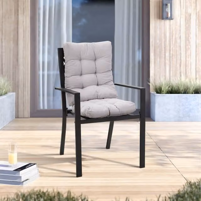 Lifeideas 2-Piece Grey Outdoor Tufted Seat Cushion Set with Breathable Fabric