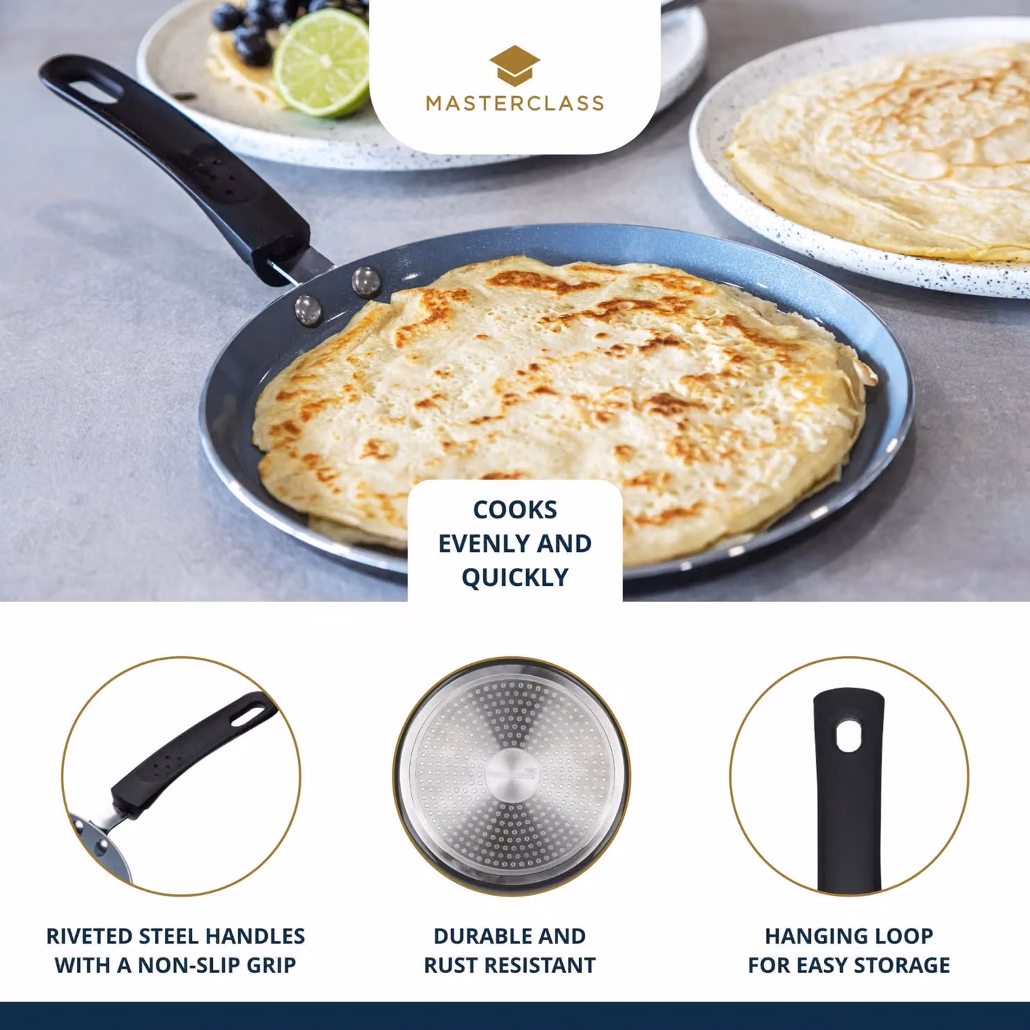 MasterClass Ceramic Non-Stick Aluminium Crepe Pan, Diameter: 24 cm, Dark Grey – 4