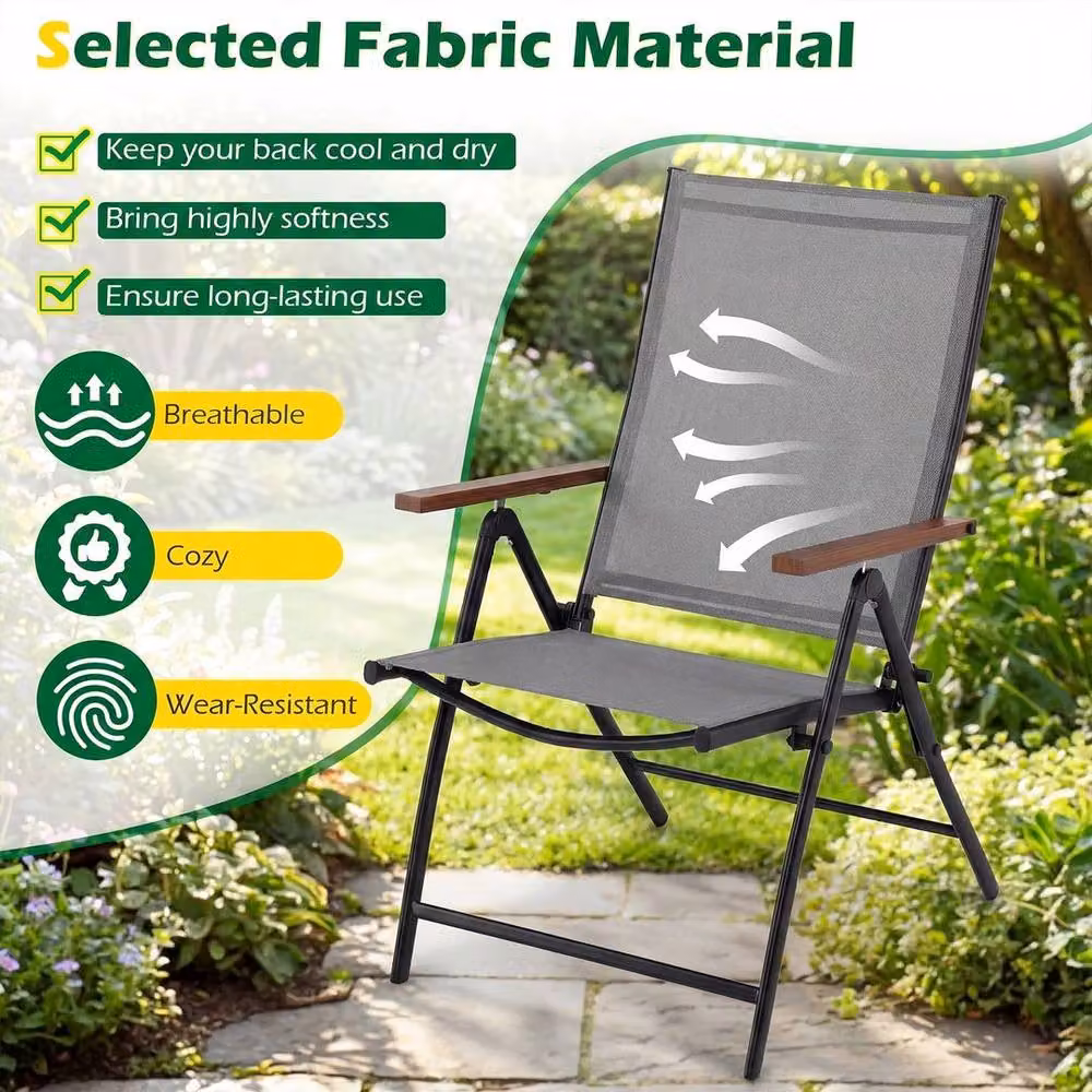 Kelvenix Set of 4 Modern Folding Outdoor Dining Chairs with Armrests in Grey – 4