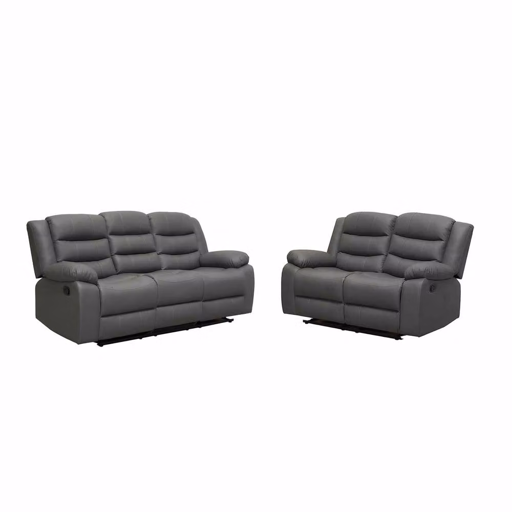 LUXURY LIFE Lusso Grey Leather Recliner Sofa Set with 3 Seater, 2 Seater and L-Shape Design – 2